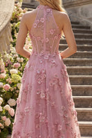 Laden Sie das Bild in den Galerie-Viewer, Glitzernder Taro Korsett Schlüsselloch A Linie Hochgeschlossen Blumen Perlenstickerei Ballkleid