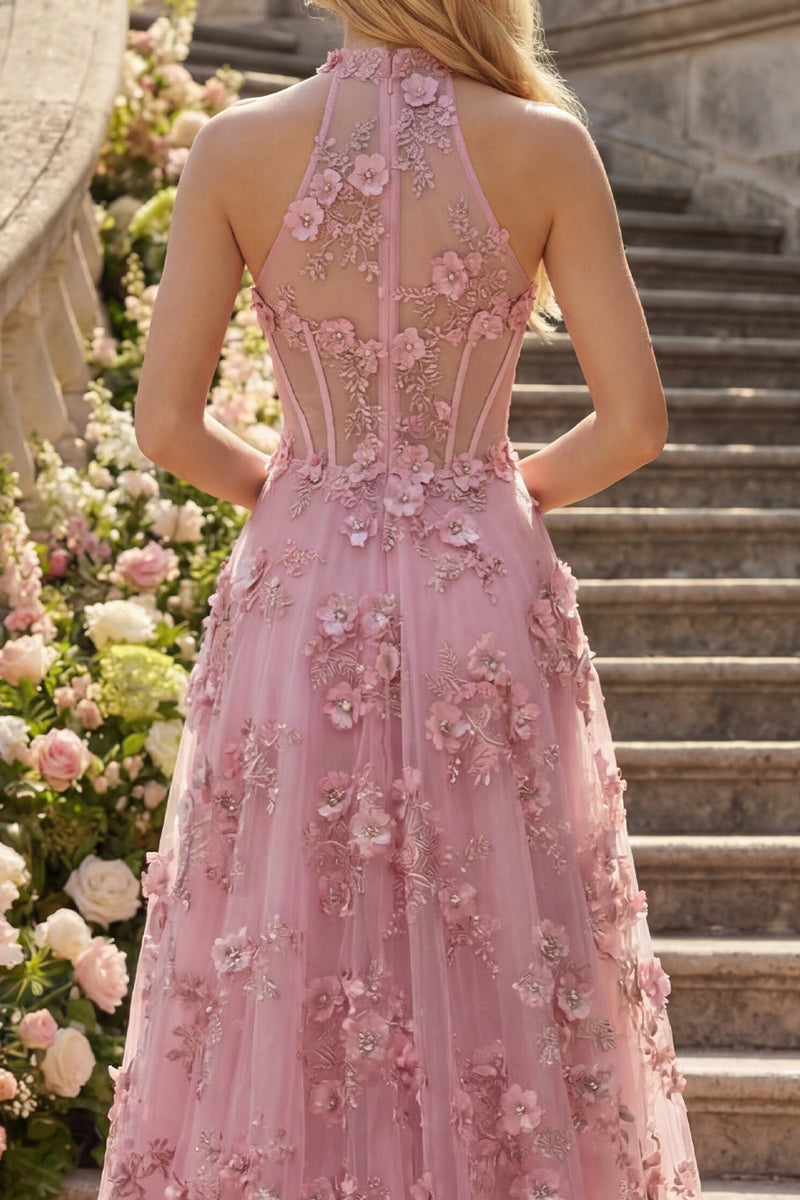 Laden Sie das Bild in den Galerie-Viewer, Glitzernder Taro Korsett Schlüsselloch A Linie Hochgeschlossen Blumen Perlenstickerei Ballkleid