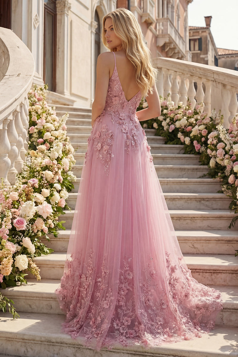 Laden Sie das Bild in den Galerie-Viewer, Spaghettiträger Glitzernder Taro A Linie Blumen Perlenstickerei Ballkleid