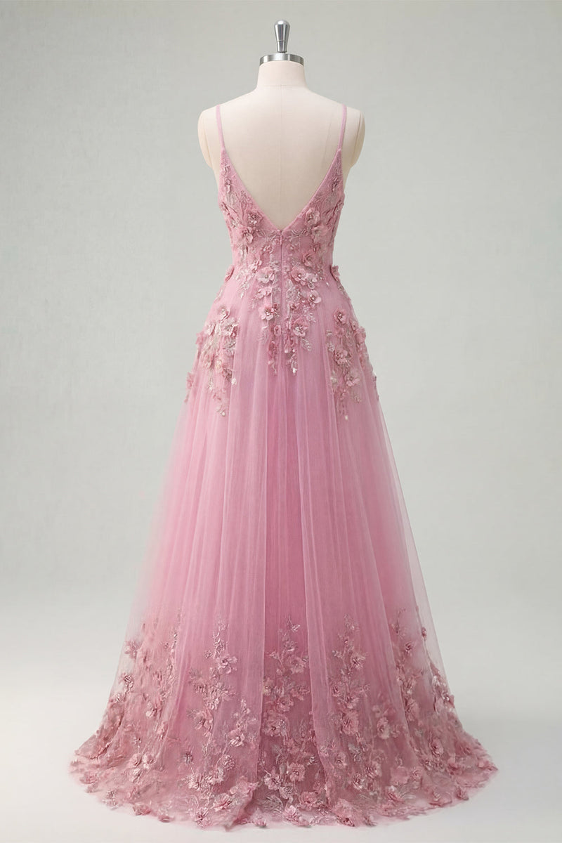 Laden Sie das Bild in den Galerie-Viewer, Spaghettiträger Glitzernder Taro A Linie Blumen Perlenstickerei Ballkleid