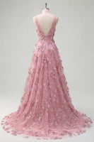 Laden Sie das Bild in den Galerie-Viewer, V-Ausschnitt Getafft Glitzernder Taro A Linie Hoch Niedrig Blumen Perlenstickerei Ballkleid