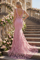 Laden Sie das Bild in den Galerie-Viewer, Lang Blumen Perlenstickerei V-Ausschnitt Gerafft Glitzernder Taro Meerjungfrau Ballkleid