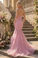 Laden Sie das Bild in den Galerie-Viewer, Meerjungfrau Korsett Schlüsselloch Glitzernder Taro Blumen Perlenstickerei Ballkleid mit Rüschen