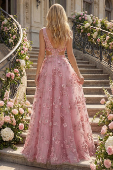 V-Ausschnitt Glitzernder Taro A Linie Blumen Perlenstickerei Ballkleid