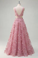 Laden Sie das Bild in den Galerie-Viewer, V-Ausschnitt Glitzernder Taro A Linie Blumen Perlenstickerei Ballkleid