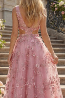 Laden Sie das Bild in den Galerie-Viewer, V-Ausschnitt Glitzernder Taro A Linie Blumen Perlenstickerei Ballkleid