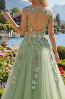 Laden Sie das Bild in den Galerie-Viewer, Halsausschnitt Grün Lang A Linie Blumen Ballkleid