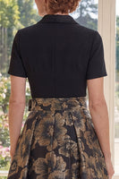 Laden Sie das Bild in den Galerie-Viewer, Schwarz Blumen Reversklappe A Linie Lang Kleid für die Mutter der Braut mit Schleife