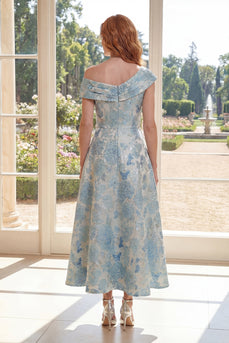 Blau Blumen Ein Schulter A Linie Maksi Kleid für die Mutter der Braut