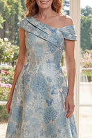 Laden Sie das Bild in den Galerie-Viewer, Blau Blumen Ein Schulter A Linie Maksi Kleid für die Mutter der Braut