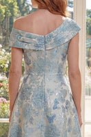 Laden Sie das Bild in den Galerie-Viewer, Blau Blumen Ein Schulter A Linie Maksi Kleid für die Mutter der Braut
