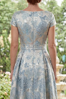 Laden Sie das Bild in den Galerie-Viewer, U-Ausschnitt Blau Blumen A Linie Kurzärmel Maksi Kleid für die Mutter der Braut