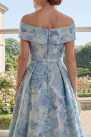 Laden Sie das Bild in den Galerie-Viewer, Blau Blumen A Linie Lang Schulterfrei Kleid für die Mutter der Braut