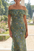 Laden Sie das Bild in den Galerie-Viewer, Meerjungfrau Lang Schulterfrei Grün Blumen Kleid für die Mutter der Braut