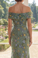 Laden Sie das Bild in den Galerie-Viewer, Meerjungfrau Lang Schulterfrei Grün Blumen Kleid für die Mutter der Braut