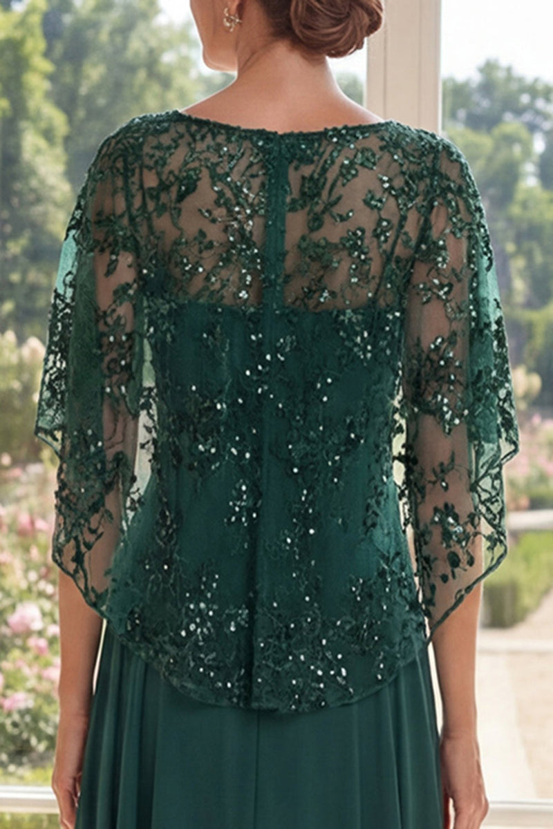 Laden Sie das Bild in den Galerie-Viewer, Lang Applikation Glitzerndes Dunkelgrün Bootshalsausschnitt A Linie Brautmutterkleid