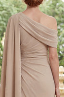 Laden Sie das Bild in den Galerie-Viewer, Scheide Gerafft Lang Champagner Kleid für die Mutter der Braut mit Rüschen