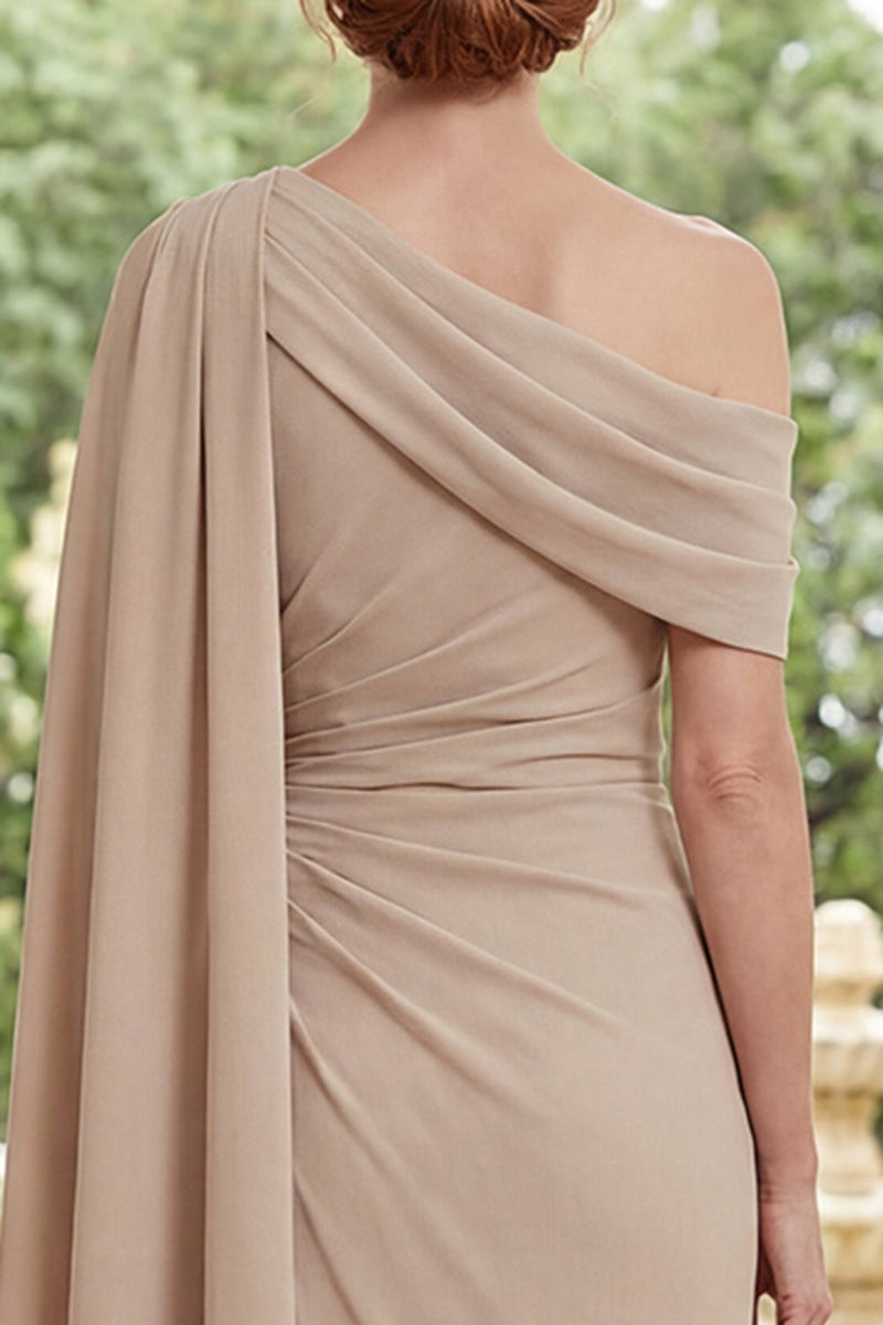 Laden Sie das Bild in den Galerie-Viewer, Scheide Gerafft Lang Champagner Kleid für die Mutter der Braut mit Rüschen