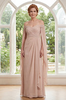 Laden Sie das Bild in den Galerie-Viewer, Lang Rüschen Champagner Scheide Gerafft Kleid für die Mutter der Braut mit Cape