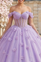 Laden Sie das Bild in den Galerie-Viewer, Flieder Blumen Lang Korsett Schulterfrei Prinzessin Quinceañera Kleid mit Perlen