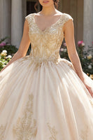 Laden Sie das Bild in den Galerie-Viewer, Champagner Prinzessin Applikation Lang Quinceañera Kleid