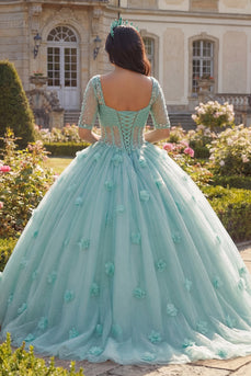 Glitzerndes Hellgrün Perlenverziert Prinzessin Glitzer Blumen Lang Korsett Quinceañera Kleid