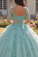 Laden Sie das Bild in den Galerie-Viewer, Glitzerndes Hellgrün Perlenverziert Prinzessin Glitzer Blumen Lang Korsett Quinceañera Kleid