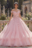Laden Sie das Bild in den Galerie-Viewer, Rosa Glitzer Prinzessin Blumig Lang Korsett Quinceañera-Kleid mit Rüschen