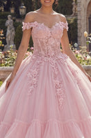 Laden Sie das Bild in den Galerie-Viewer, Rosa Glitzer Prinzessin Blumig Lang Korsett Quinceañera-Kleid mit Rüschen