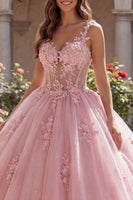 Laden Sie das Bild in den Galerie-Viewer, Breite Riemen Rosa Blumig Lang Korsett Glitzer Prinzessin Quinceañera-Kleid