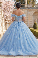 Laden Sie das Bild in den Galerie-Viewer, Himmelblau Blumen Lang Korsett Prinzessin Rüschen Quinceañera-Kleid mit Perlen