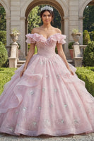 Laden Sie das Bild in den Galerie-Viewer, Rosa Prinzessin Paillette Lang Gerafft Quinceañera-Kleid mit Rüschen