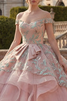 Laden Sie das Bild in den Galerie-Viewer, Rouge Applikationen Lang Rüschen Prinzessin Quinceañera-Kleid mit Schärpe
