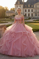 Laden Sie das Bild in den Galerie-Viewer, Rosa Paillette Lang Prinzessin Quinceañera-Kleid mit Rüschen