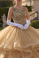 Laden Sie das Bild in den Galerie-Viewer, Senfgelb Perlenverziert Lange Prinzessin Quinceañera Kleid mit Rüschen