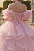 Laden Sie das Bild in den Galerie-Viewer, Prinzessin Glitzer Rouge Lang Halfter Quinceañera Kleid mit Rüschen
