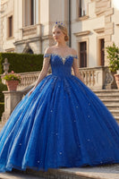 Laden Sie das Bild in den Galerie-Viewer, Glitzerndes Königsblau Perlenverziert Lange Prinzessin Quinceañera Kleid mit Fransen