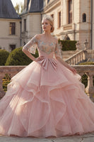 Laden Sie das Bild in den Galerie-Viewer, Prinzessin Rouge Perlenverziert Rüschen Lang Quinceañera Kleid mit Schärpe