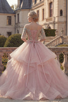 Laden Sie das Bild in den Galerie-Viewer, Prinzessin Rouge Perlenverziert Rüschen Lang Quinceañera Kleid mit Schärpe