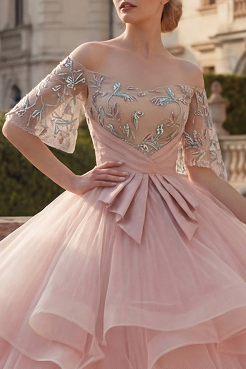 Laden Sie das Bild in den Galerie-Viewer, Prinzessin Rouge Perlenverziert Rüschen Lang Quinceañera Kleid mit Schärpe