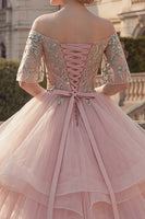 Laden Sie das Bild in den Galerie-Viewer, Prinzessin Rouge Perlenverziert Rüschen Lang Quinceañera Kleid mit Schärpe