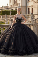 Laden Sie das Bild in den Galerie-Viewer, Holder Rückenfrei Prinzessin Glitzerndes Schwarz Lang Quinceañera Kleid mit Perlenstickerei