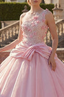 Laden Sie das Bild in den Galerie-Viewer, Gerafft Rosa Blumen Ein Schulter Prinzessin Lang Quinceañera Kleid mit Perlenstickerei