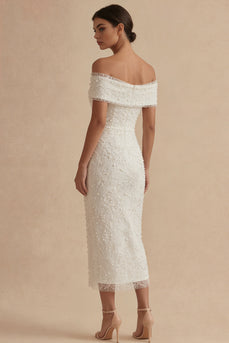 Scheide Maksi Weiß Boho Brautkleid mit Perlen