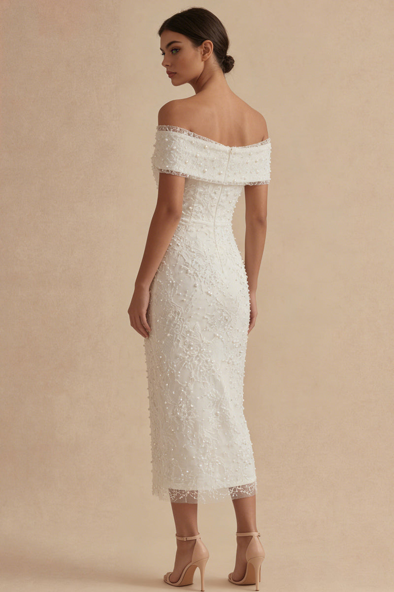 Laden Sie das Bild in den Galerie-Viewer, Scheide Maksi Weiß Boho Brautkleid mit Perlen