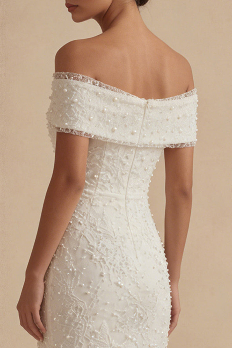 Laden Sie das Bild in den Galerie-Viewer, Scheide Maksi Weiß Boho Brautkleid mit Perlen