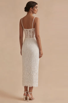 Spaghettiträger Scheide Maksi Blumen Spitze Korsett Weiß Boho Brautkleid