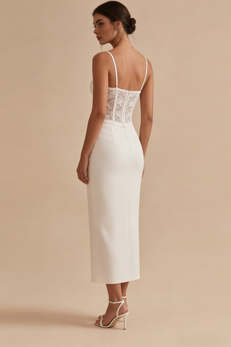 Laden Sie das Bild in den Galerie-Viewer, Korsett Blumen Scheide Maksi Weiß Boho Brautkleid mit Spitze