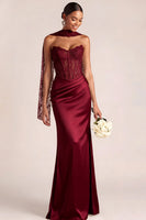 Laden Sie das Bild in den Galerie-Viewer, Weiß Meerjungfrau Maxi Corsage Satin Basque-Taille Brautkleid mit Spitze