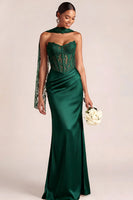Laden Sie das Bild in den Galerie-Viewer, Weiß Meerjungfrau Maxi Corsage Satin Basque-Taille Brautkleid mit Spitze